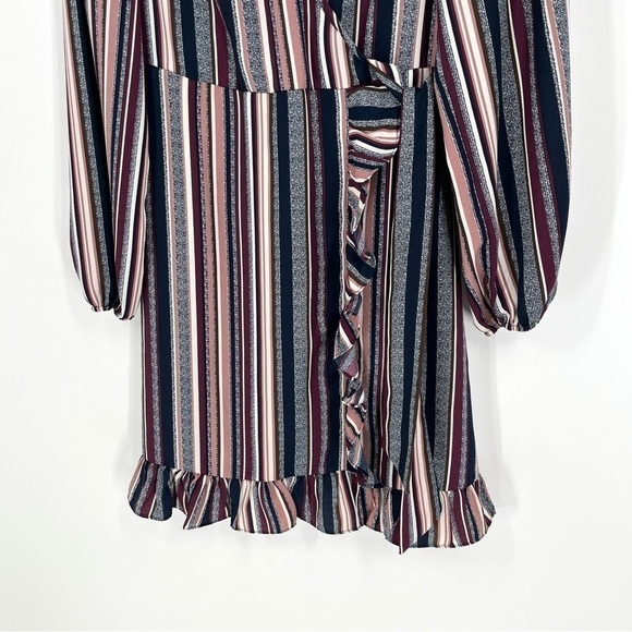 Xhilaration Women's Purple Striped Long Sleeve V-Neck Wrap Dress - Picture 7 of 10